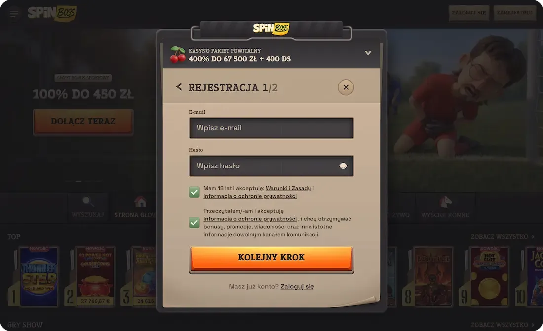 SpinBoss Casino – rejestracja